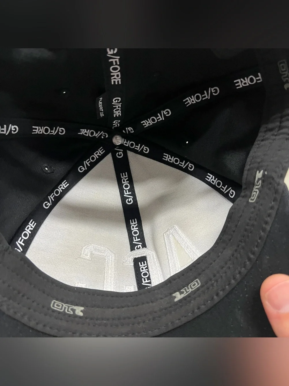 G/Fore GFore G4 Snap Back Golf Baseball Hat Cap Black White Embroidered ACC
